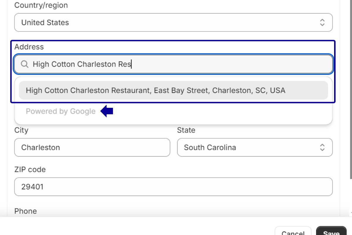 Modify location on Shopify